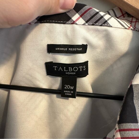 Talbots Black Red Plaid Wrinkle Resistant Long Sleeve Top 20W - Picture 9 of 9